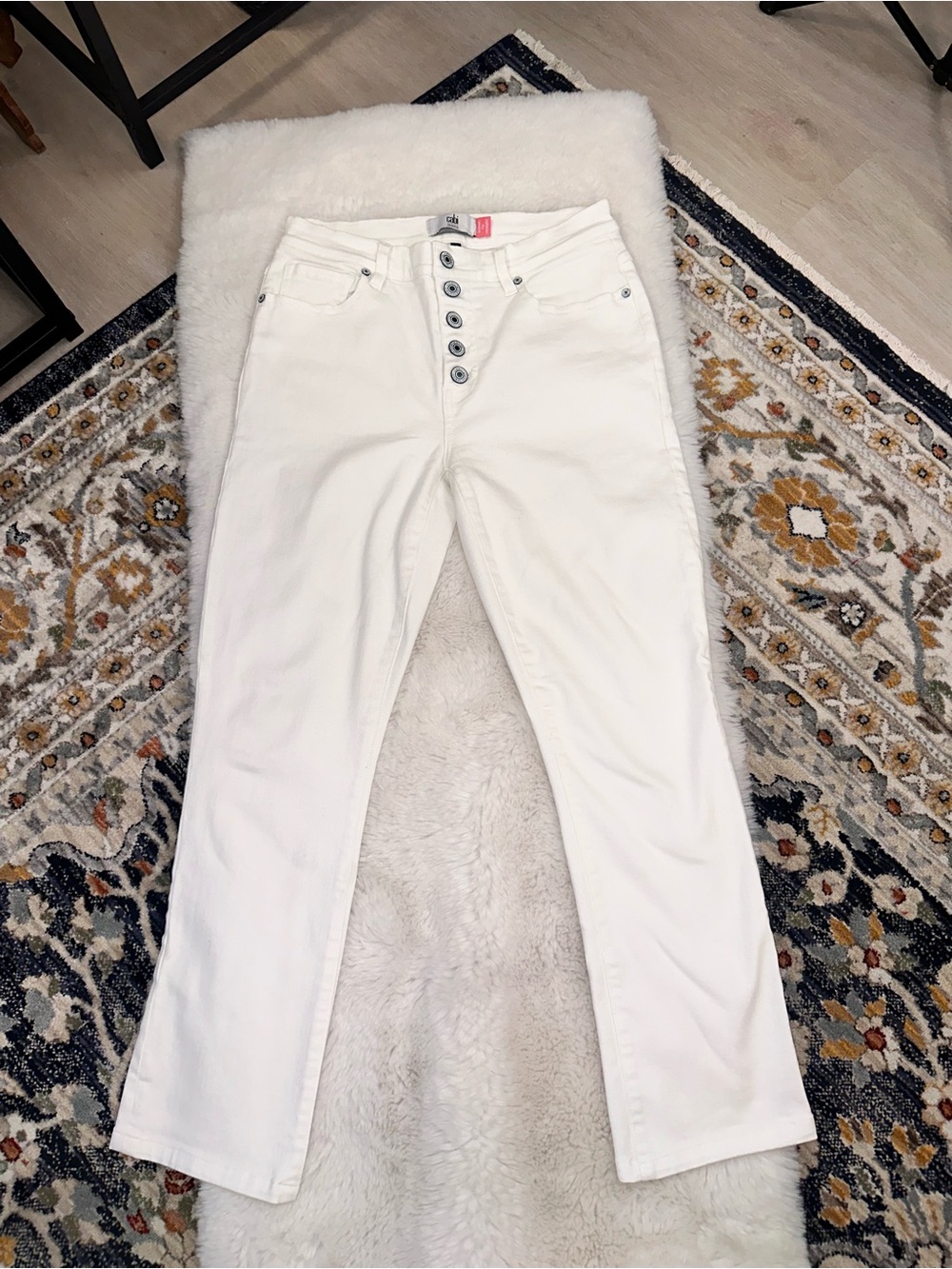 CAbi White High-Rise Button-Fly Women's Jeans